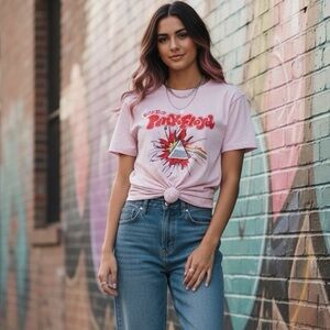 Pink Floyd Pink Korean Graphic Tie Front T Shirt Size S